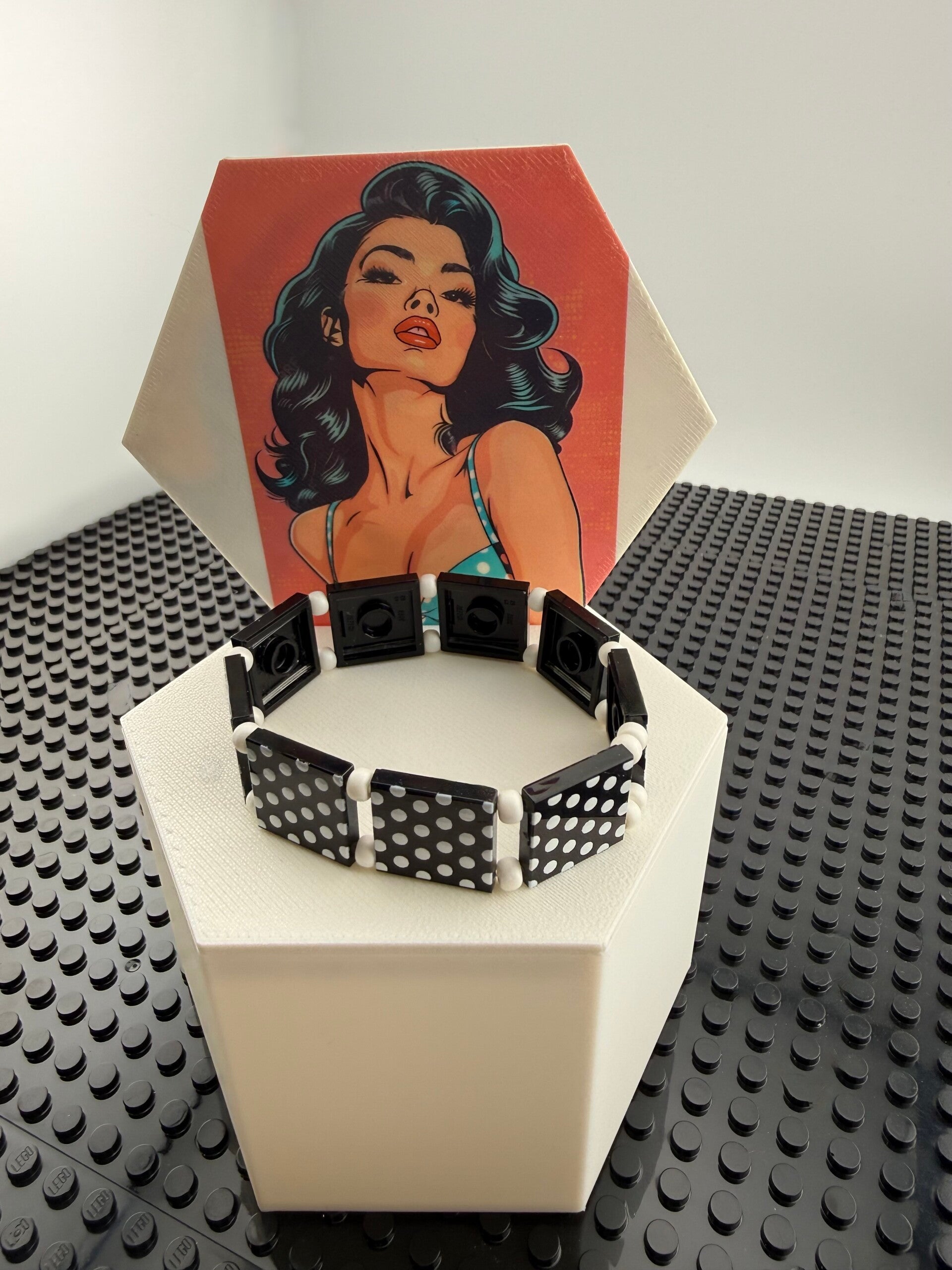 Bracelet femme noir pois blancs fait main — LeKlic en briques LEGO®