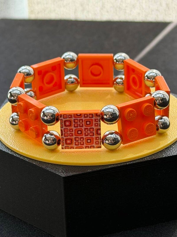 Bracelet femme Sixties orange perles acier inoxydable fait main — LeKlic en briques LEGO®