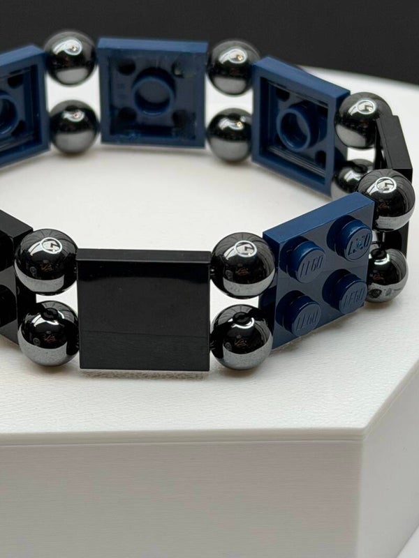 Bracelet homme bleu et noir perles acier inoxydable fait main — LeKlic en briques LEGO®