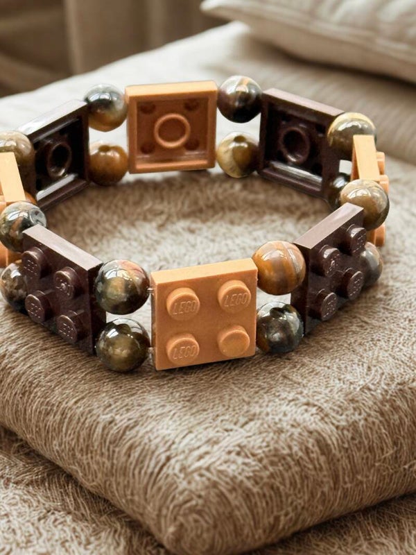 Bracelet homme marron et caramel perles pierre fait main — LeKlic en briques LEGO®