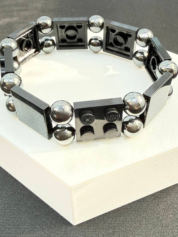 Bracelet homme noir grosses perles acier inoxydable fait main — LeKlic en briques LEGO®