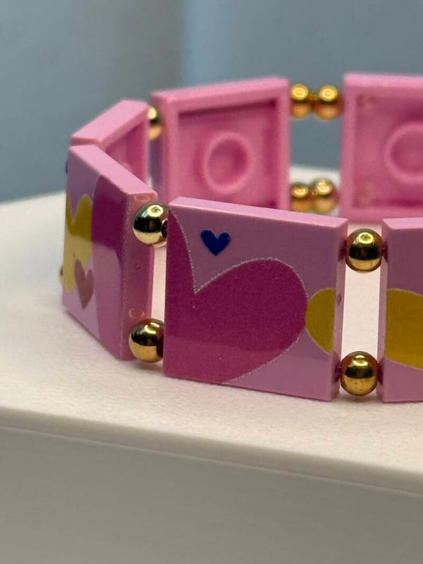 Bracelet femme cœurs rose et doré fait main — LeKlic en briques LEGO®