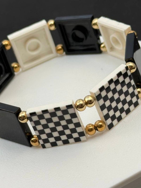 Bracelet femme damier noir et blanc fait main — LeKlic en briques LEGO®