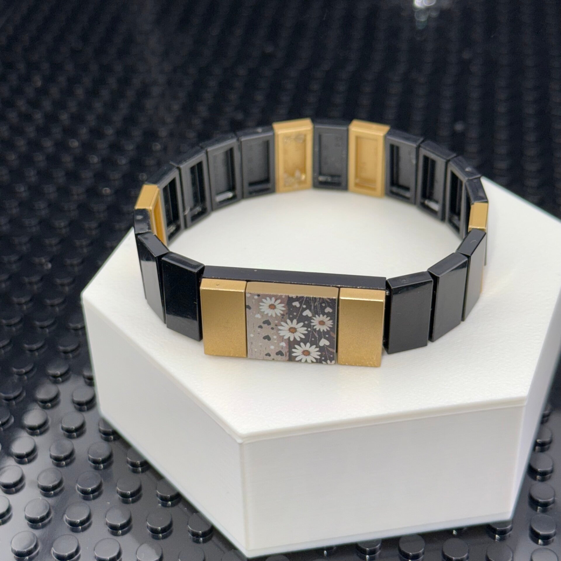 Bracelet femme fleurs noir et doré fait main — LeKlic en briques LEGO®