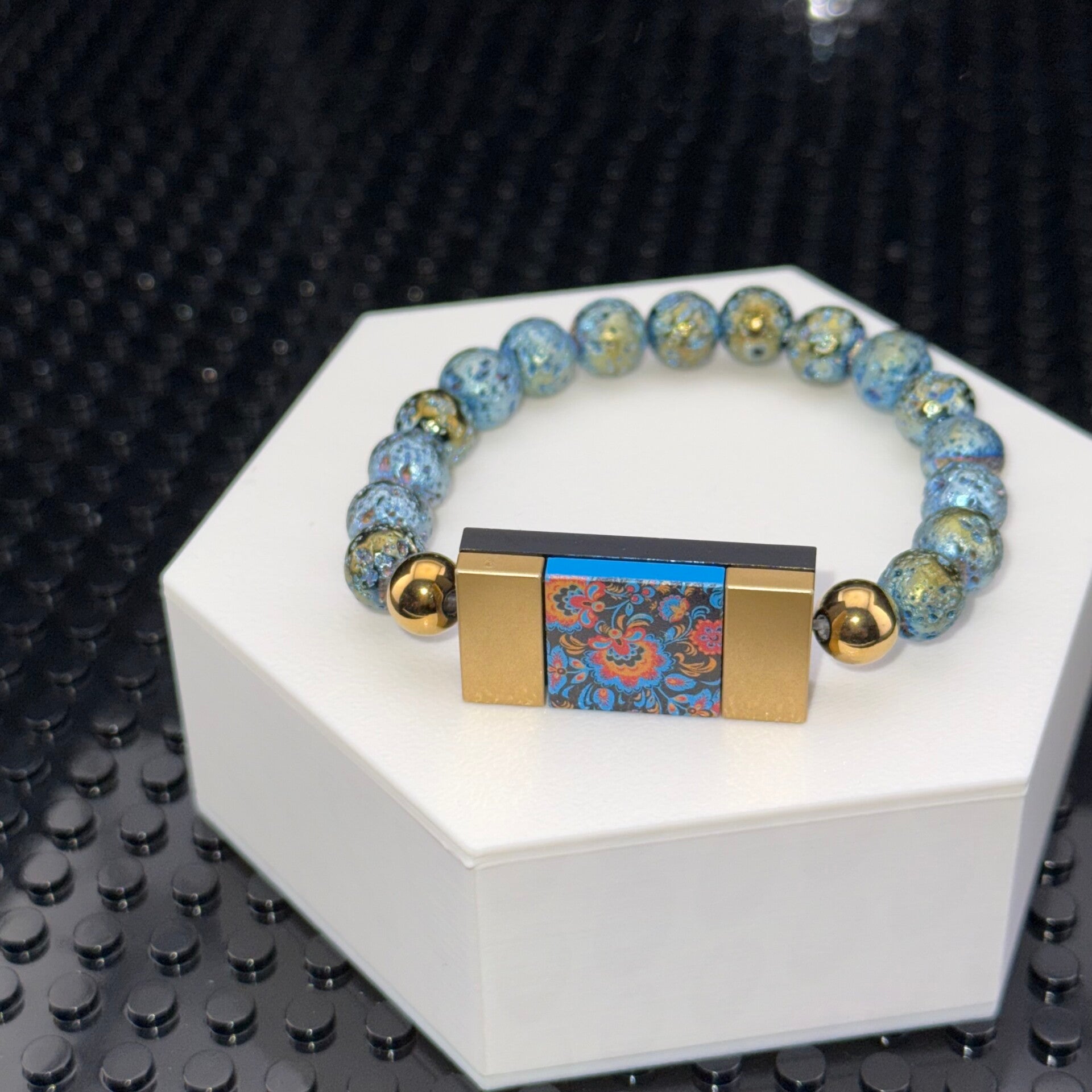 Bracelet femme fleurs perles bleues fait main — LeKlic en briques LEGO®