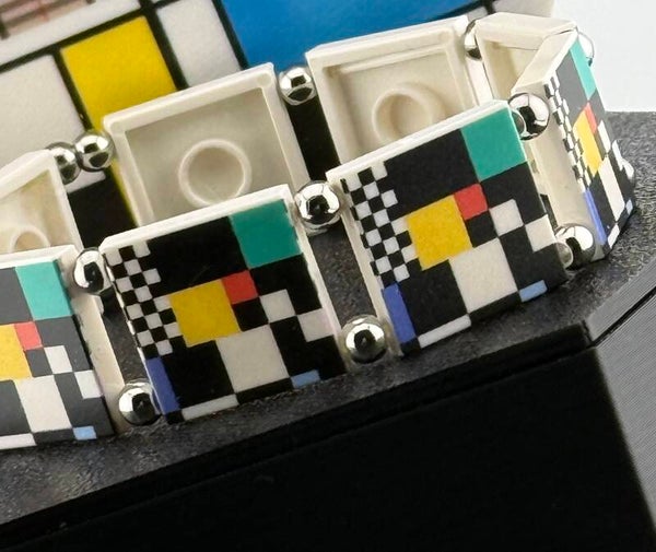 Bracelet femme graphique briques blanches imprimées multicolore fait main — LeKlic en briques LEGO®