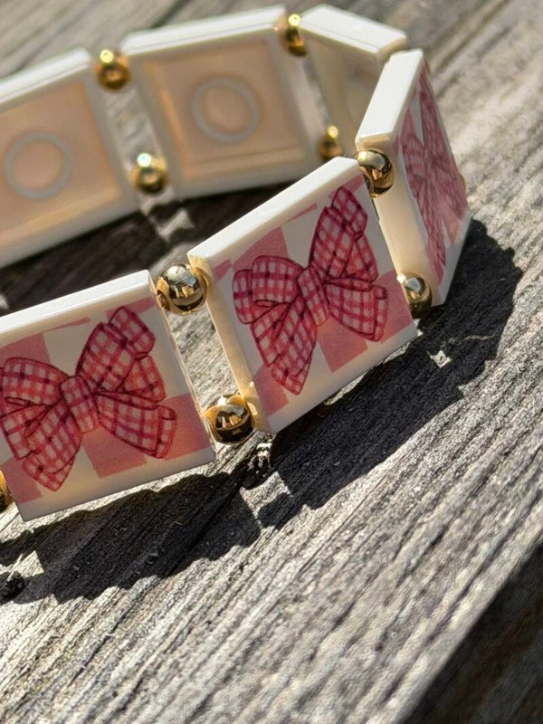 Bracelet femme nœuds vichy rose et doré fait main — LeKlic en briques LEGO®