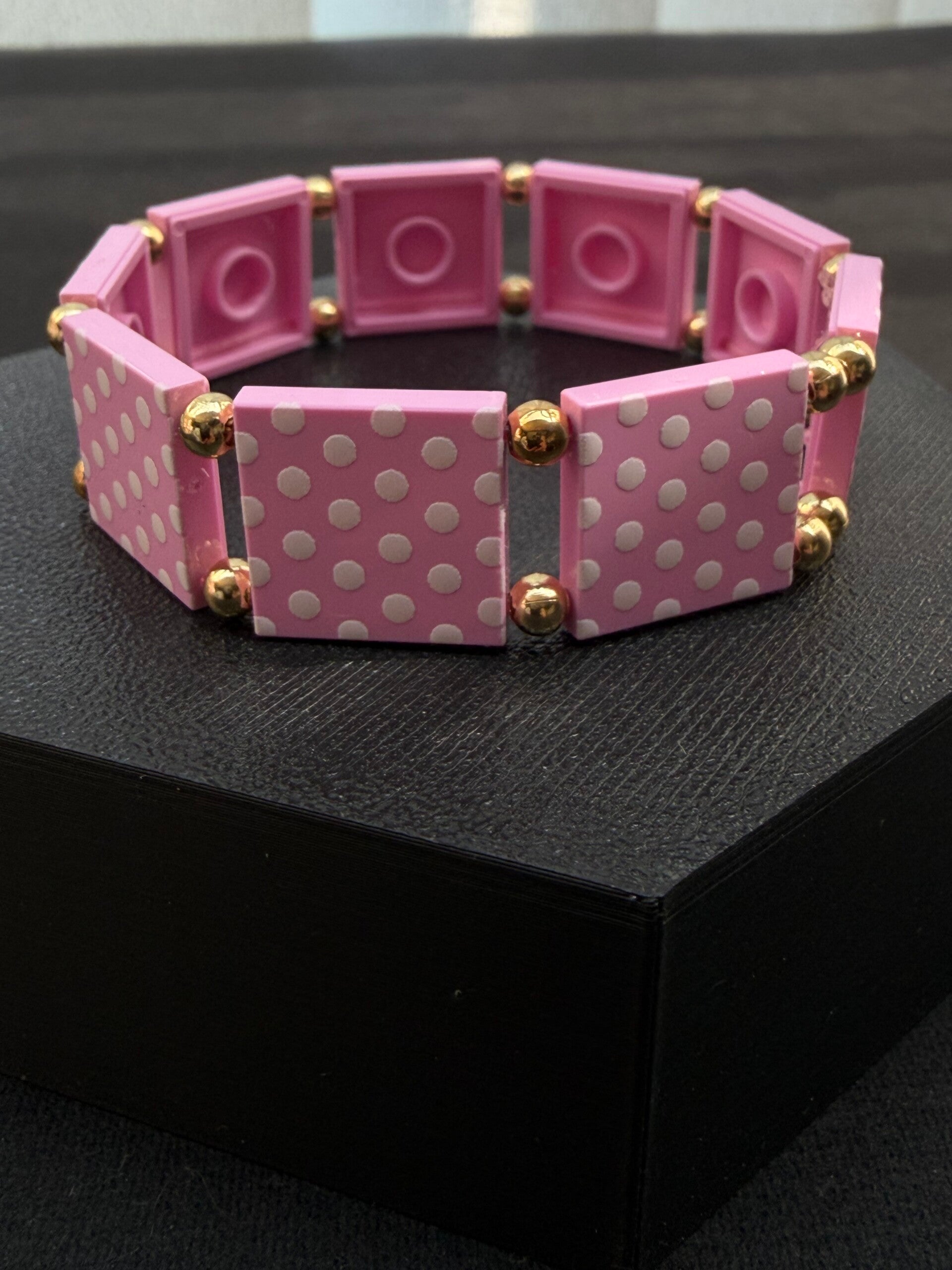Bracelet femme rose pois blancs fait main — LeKlic en briques LEGO®