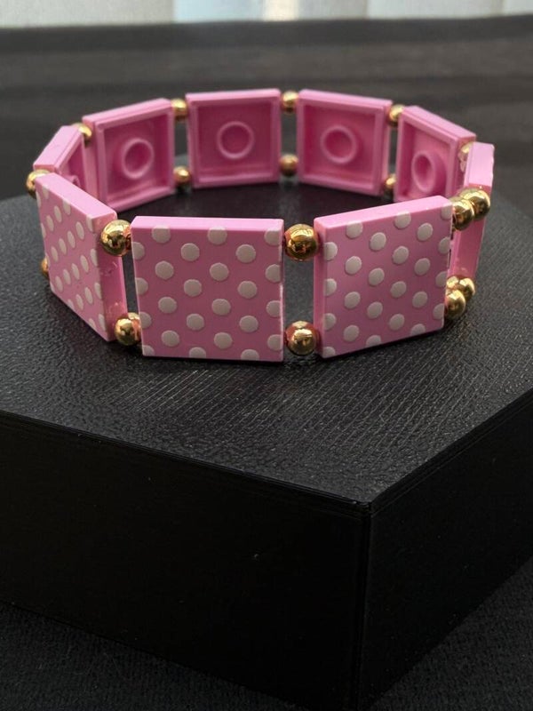 Bracelet femme rose pois blancs fait main — LeKlic en briques LEGO®