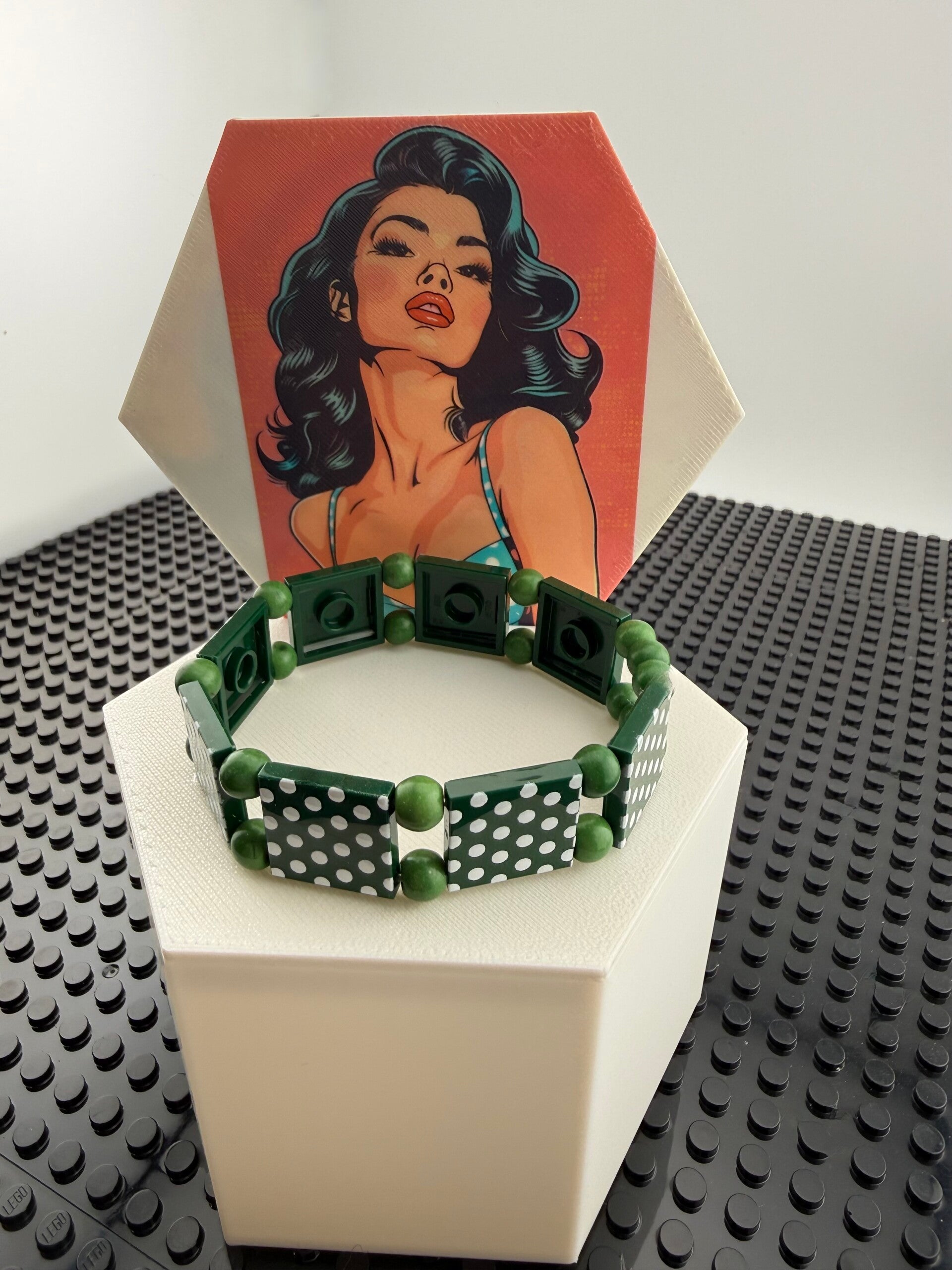 Bracelet femme pois vert et blanc fait main — LeKlic en briques LEGO®