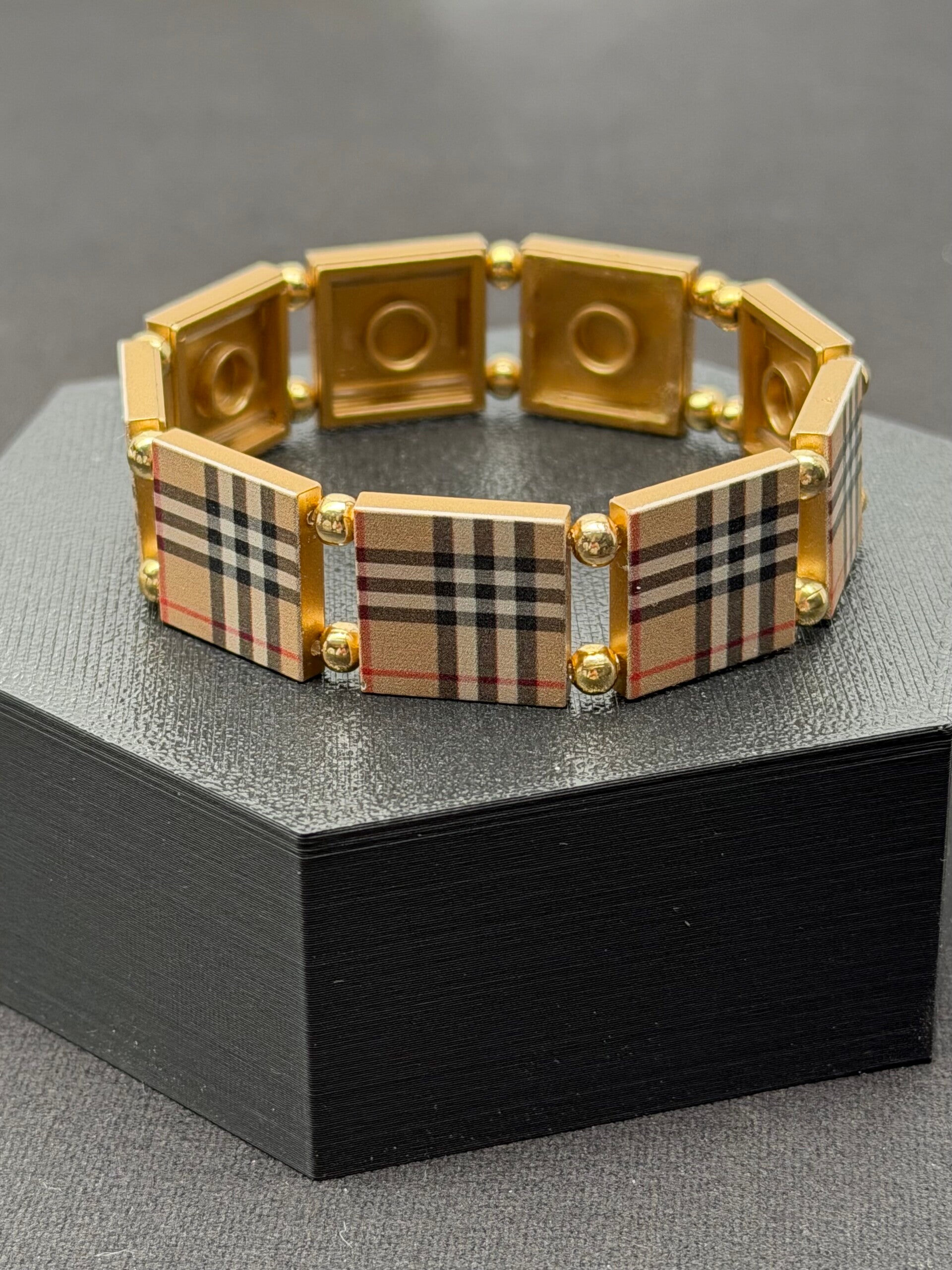 Bracelet femme tartan beige et doré fait main — LeKlic en briques LEGO®