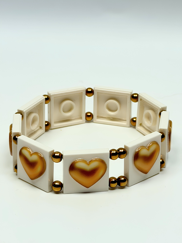 Bracelet Plaques LEGO® Cœurs Dorés Fait Main | LeKlic