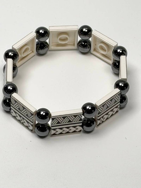 Bracelet plaques LEGO® motif Tribal – Perles gunmetal – Homme