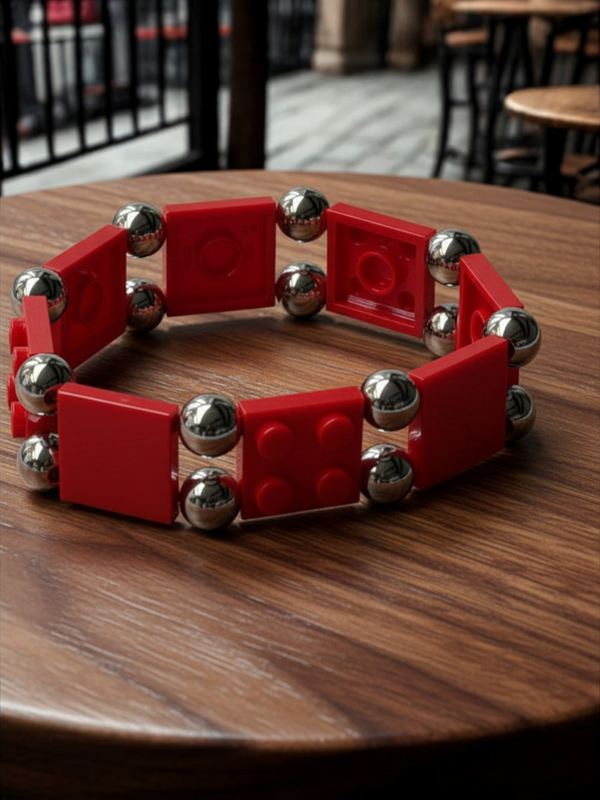 Bracelet LeKlic® Rouge – Briques LEGO® & Perles Acier Inoxydable