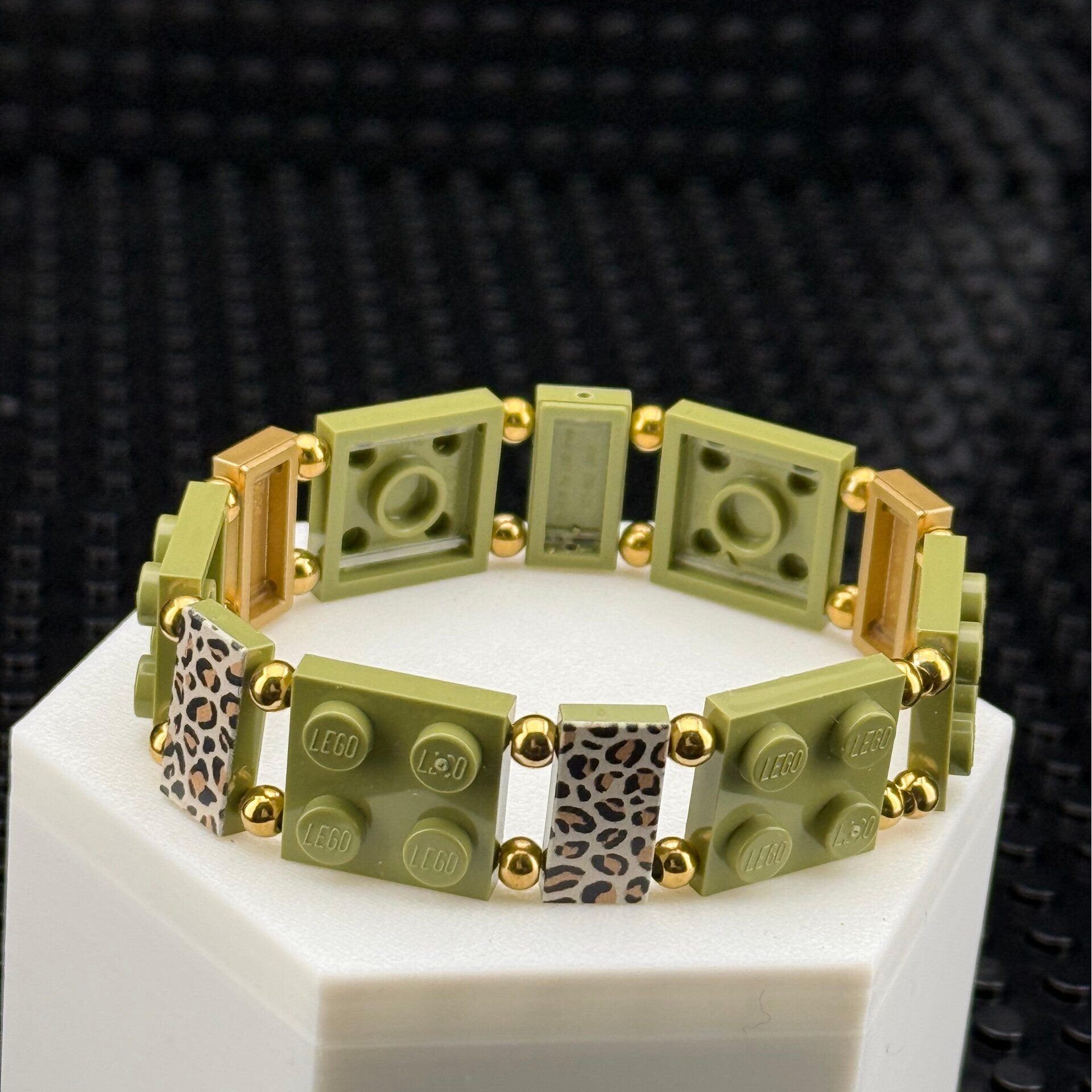 Bracelet kaki femme léopard briques LEGO fait main France