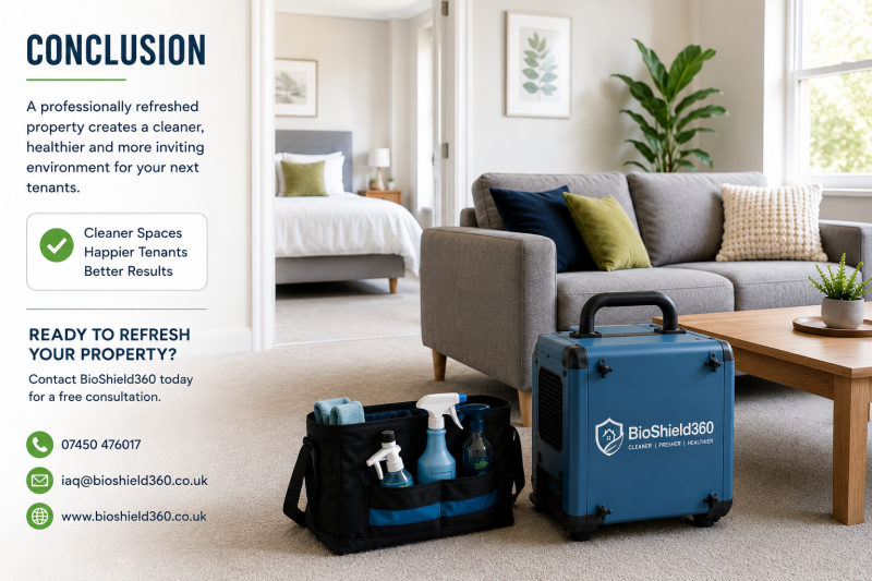 Clean rental property refreshed by BioShield360 with professional cleaning and indoor air quality services for landlords and letting agents.