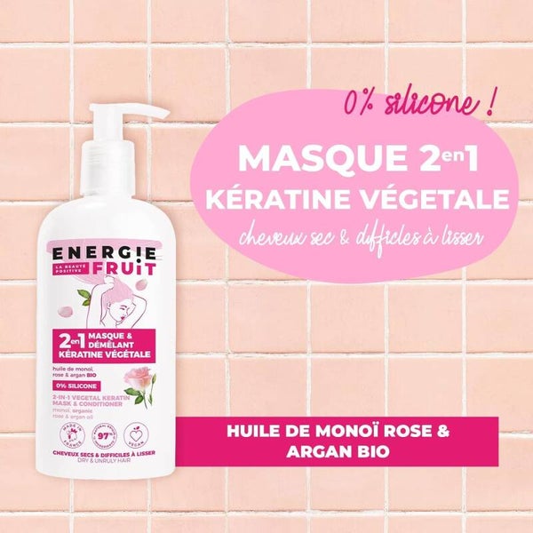 Masque + démêlant kératine végétale . Monoï, rose & argan