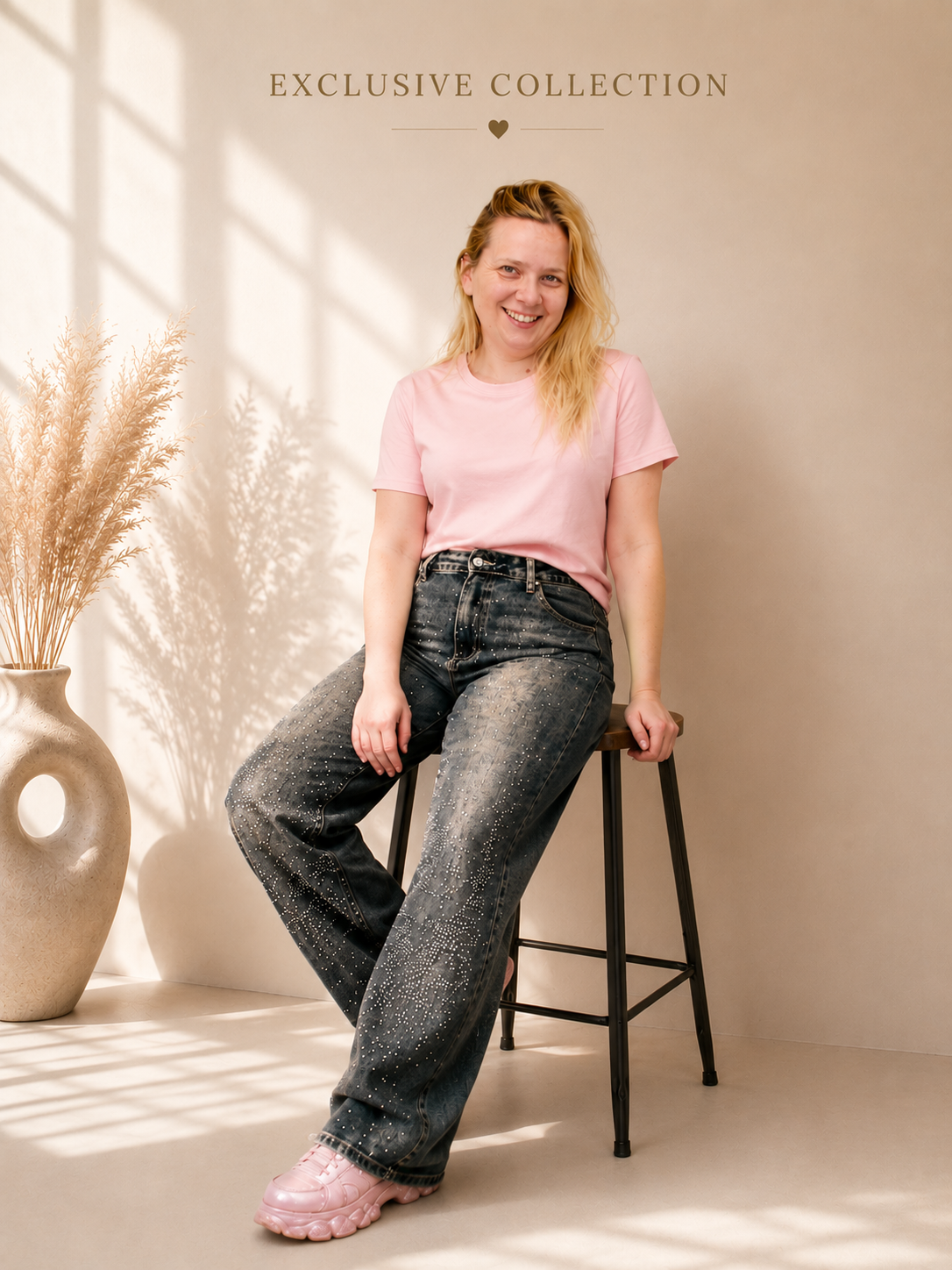 Rhinestone jeans L (40) | high waist