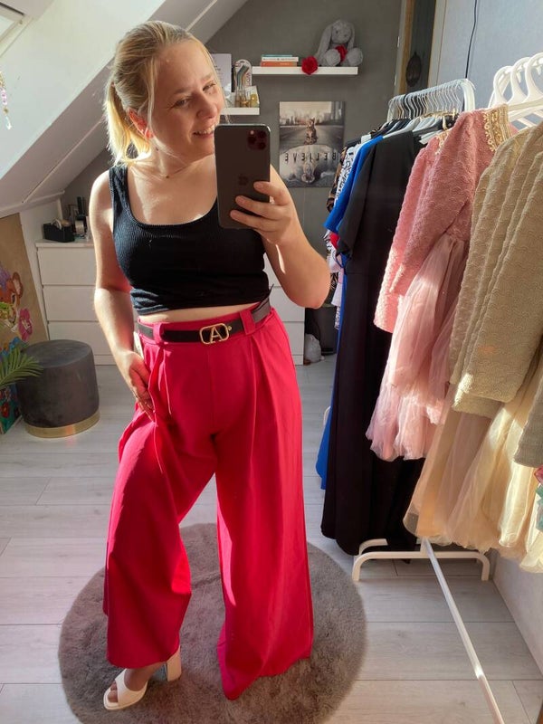 high waste broek roze