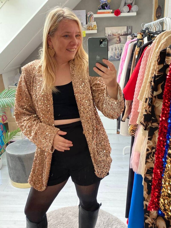 Exclusive glitter blazer Goud/Champagne