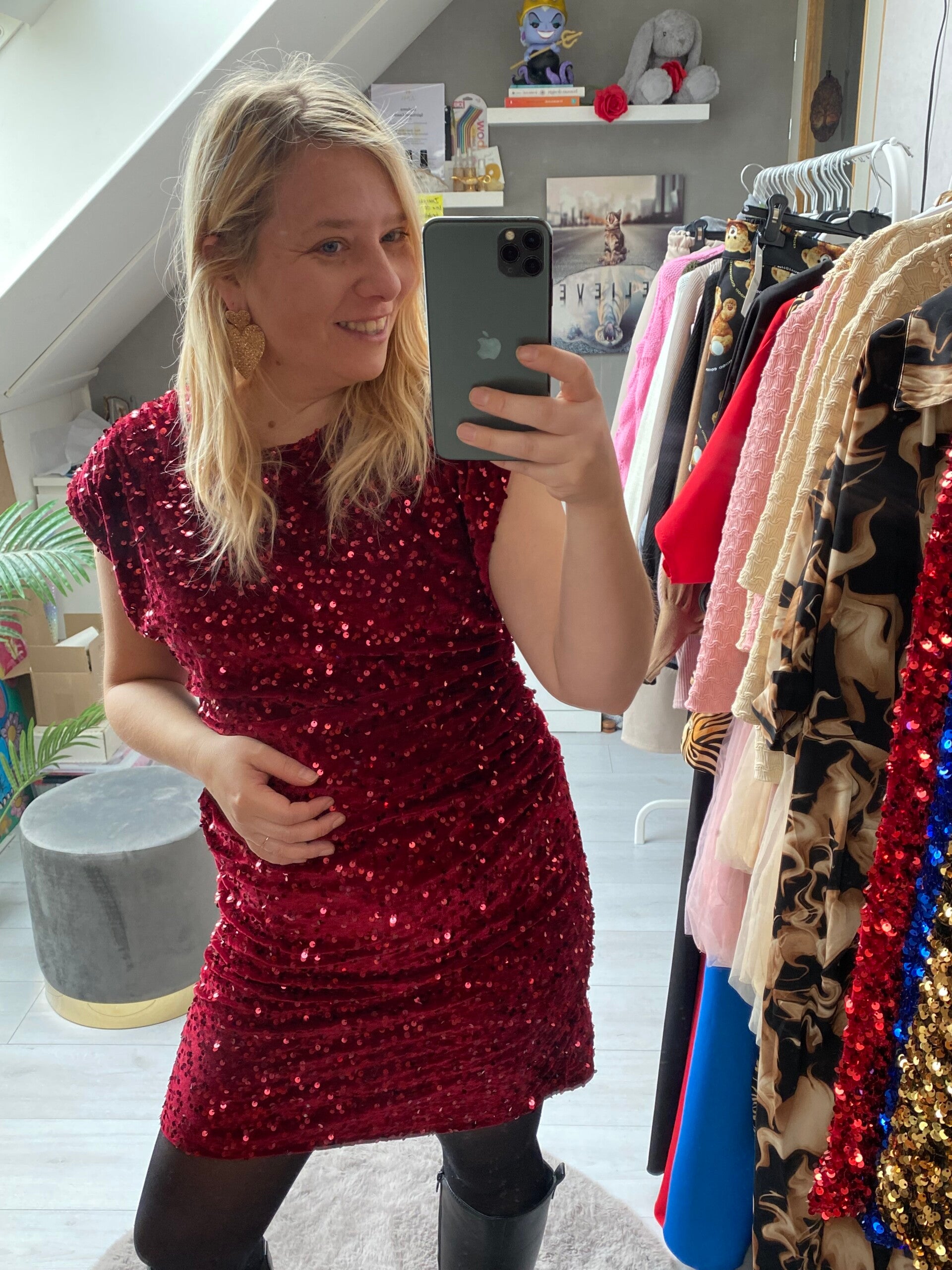 Exclusive glitter jurk burgundy