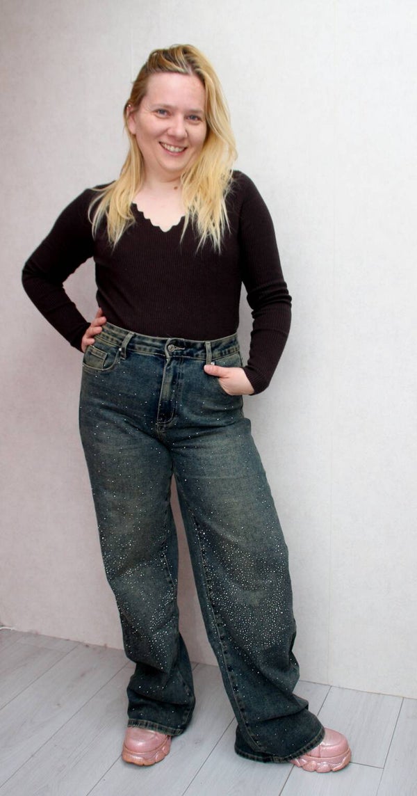 Rhinestone jeans M| high waist