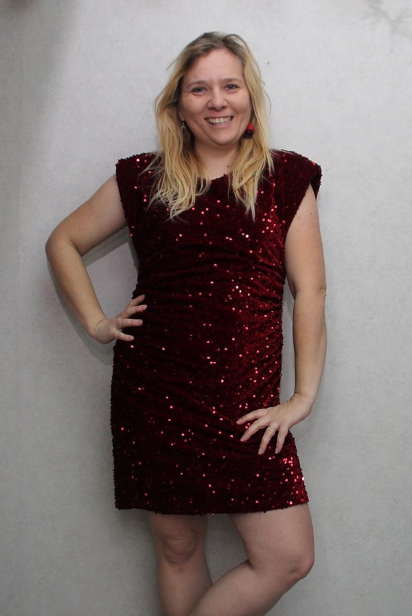 Exclusive Glitter Jurk Burgundy