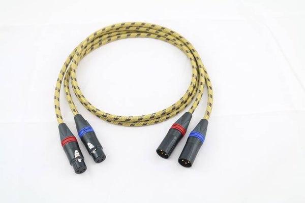 XLR Kabel Club Series MKII 2 x 0,34 gelb-schwarz Neutrik vintage tweed Codierung rot/blau