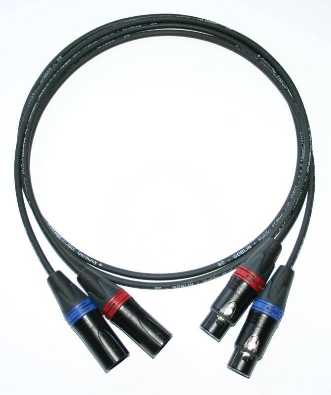2 x 1,00 Meter Paar XLR Kabel "Sommercable" Goblin Neutrik Stecker XX Serie,Phono,HIFI rot/blau