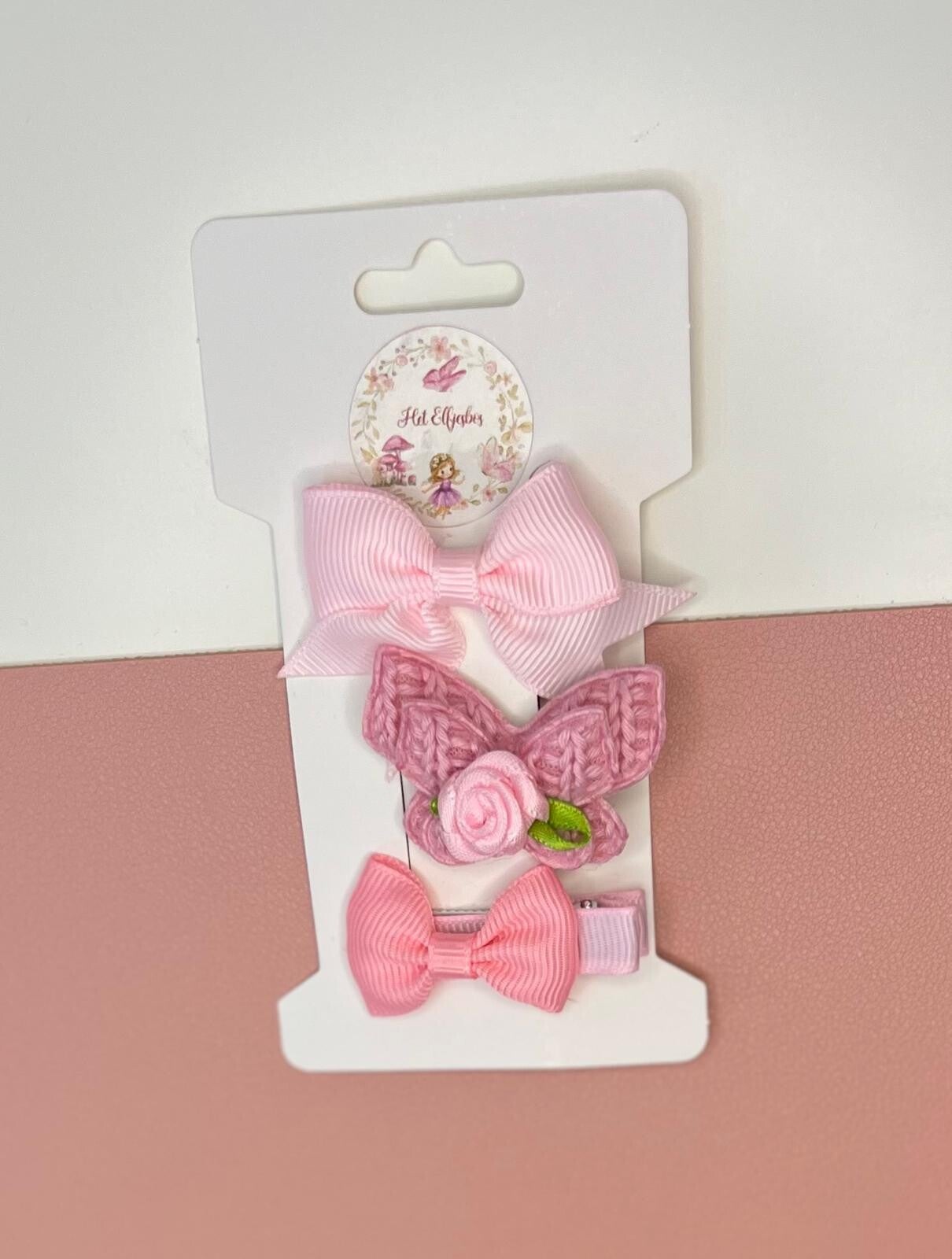 Aligator clipje trio roze vlinder en strikjes