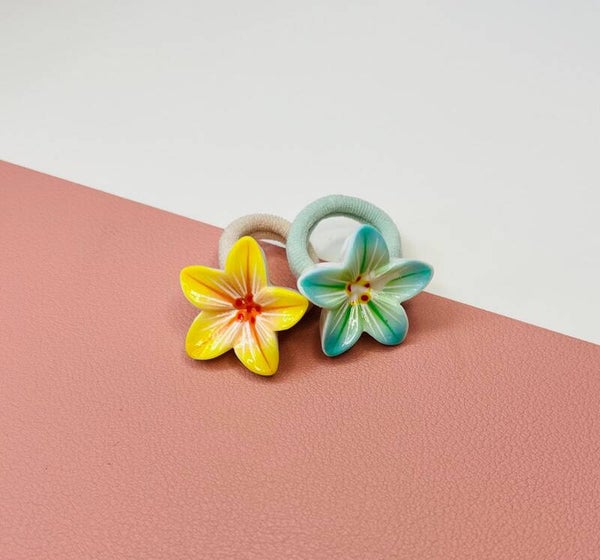 Elastiekjes tropische bloem mix geel & groen (mint)