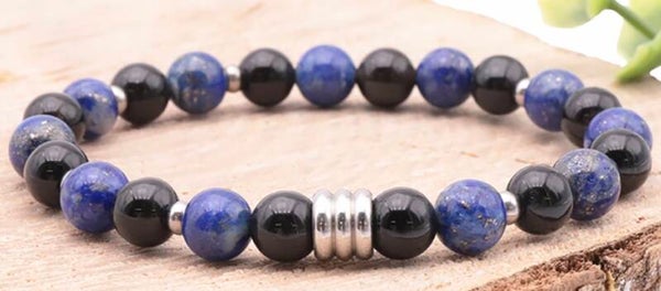 BRACELET CÉLYOS ARGENTÉ EN LAPIS LAZULI, ONYX A