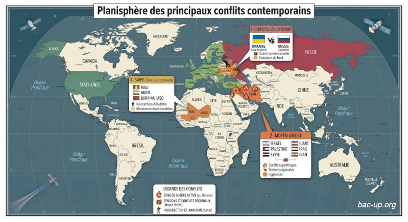 carte mondiale des conflits contemporains, HGGSP, thème "faire la guerre, faire la paix"