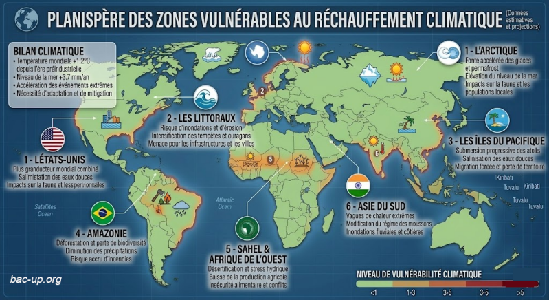 carte des zones vulnérables au réchauffement climatique