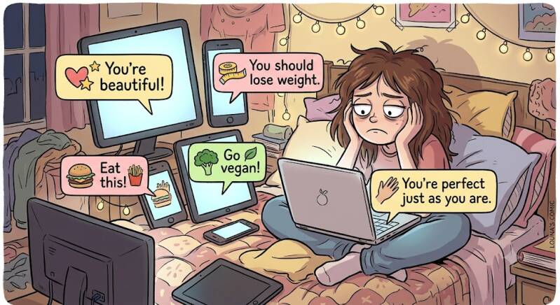 « You’re beautiful! », « You should lose weight. », « Eat this! », « Go vegan! », « You’re perfect just as you are. »