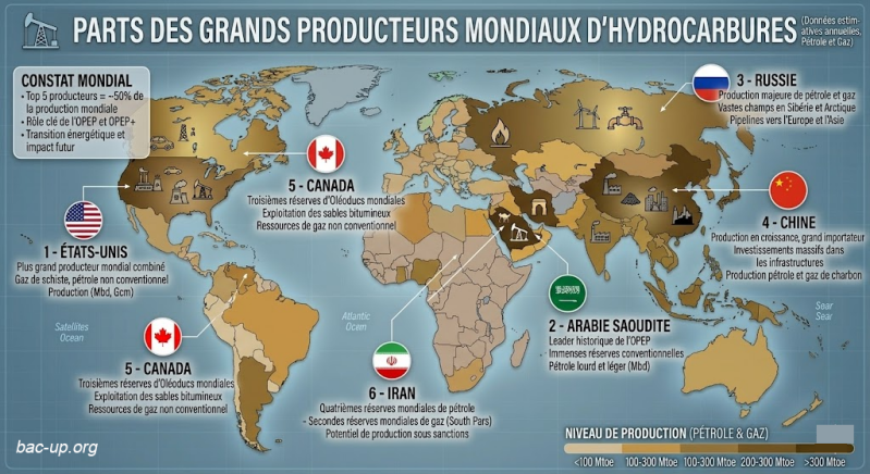 parts des grands producteurs mondiaux d'ydrocarbures