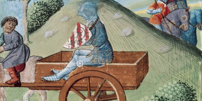 Lancelot monte dans la charrette d’infamie pour sauver la reine Guenièvre 