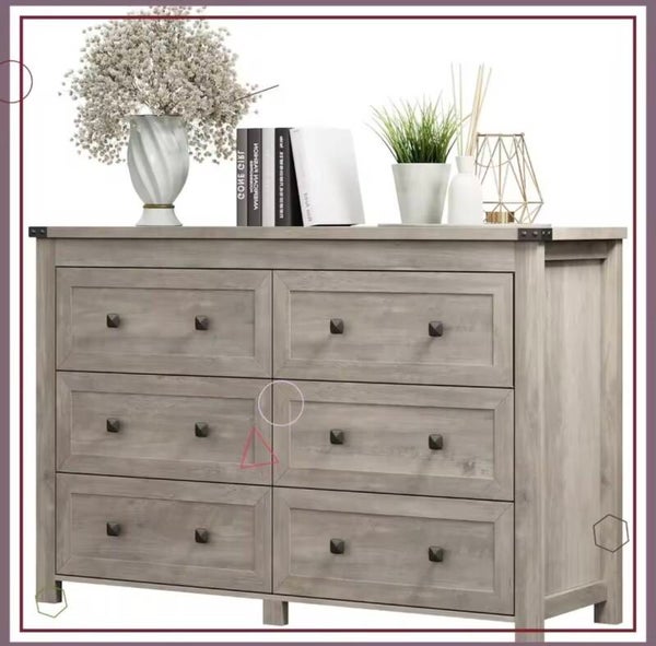 6 Drawer Dresser for Bedroom, Farmhouse Chest of Drawers, Wide TV Stand Storage Cabinet with Metal Handles, Light Grey