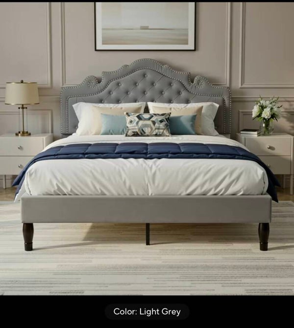HOOMIC Full/Queen/King Size Velvet Bed Frame with Adjustable Tiara Headboard, Diamond Tufted Upholstered Platform Bed