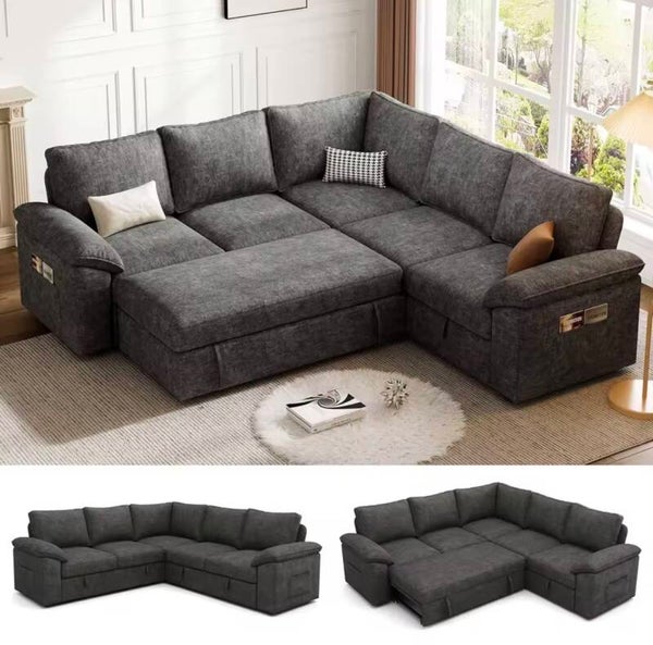 85 Inch Modular Sectional Sofa with Pull Out Bed,L Shaped 5 Seat Sectional Sleeper Sofa with Storage,Sectional, Customized