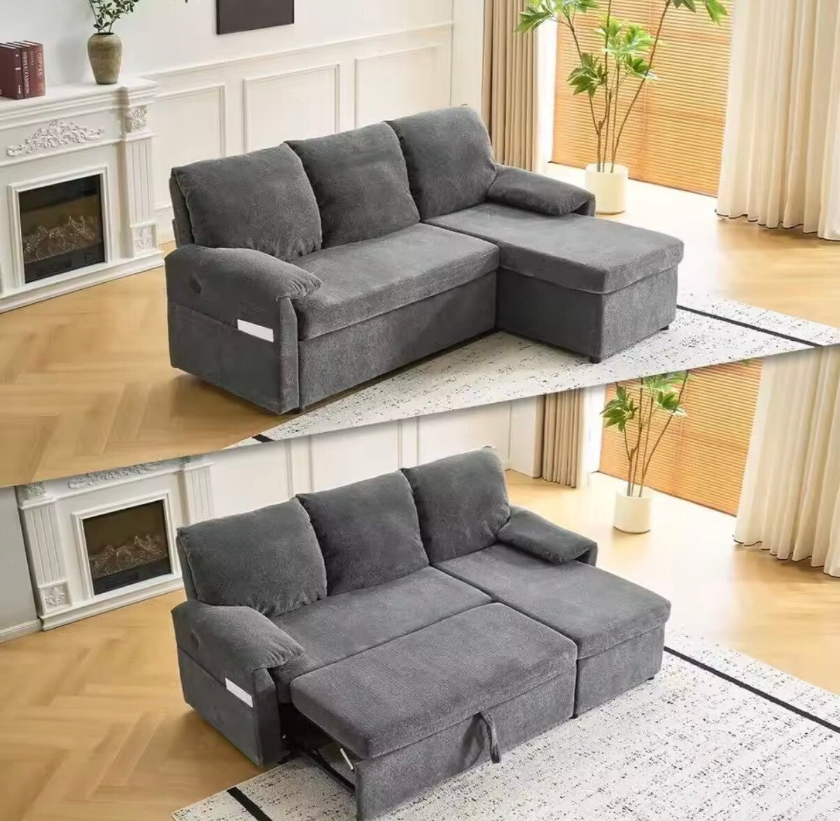 Convertible Soa Bed Couches or Living Room, Sleeper Soa with Pull Out Couch Bed, Cloud-Like Plush leece L-Shape Sectional Couch