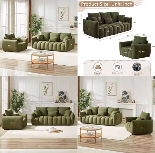 Teddy Sofa Set for Living Room, Modern Deep Seat Sofa Chair and Oversized 3Seater Cloud Boucle Couch for Bedroom, Office, Apart