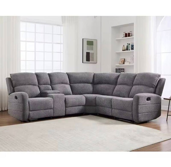 EBELLO Fabric L-Shaped Reclining Large Corner Sofa Sectional Sofa Couch for Living Room, with Padded Headrest, 2 Cup Holders