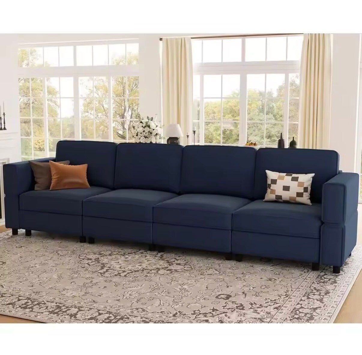 ular Sectional Soa with Storage Seat 4 Seat Deep Couch Sectionals Comy 4 Seater Sectional Couches or Living Room,Velvet Blue