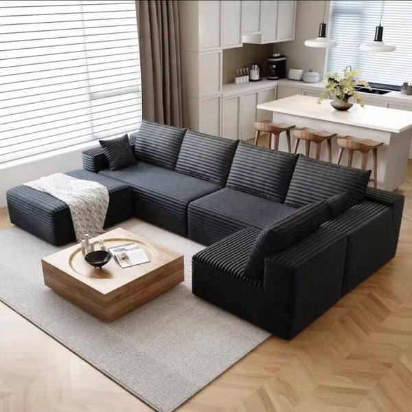 Cloud-style sectional sofa, with corduroy cover, fluffy memory foam cushions, easily assembled, modular recliner, large sofa set