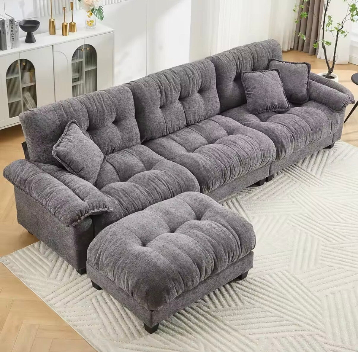 123.62" Modular Sectional Sofa, 4 Seater L Shaped Tufted Couch, Oversized Cloud Couch, Fluffy Chenille Sofa with, Customized