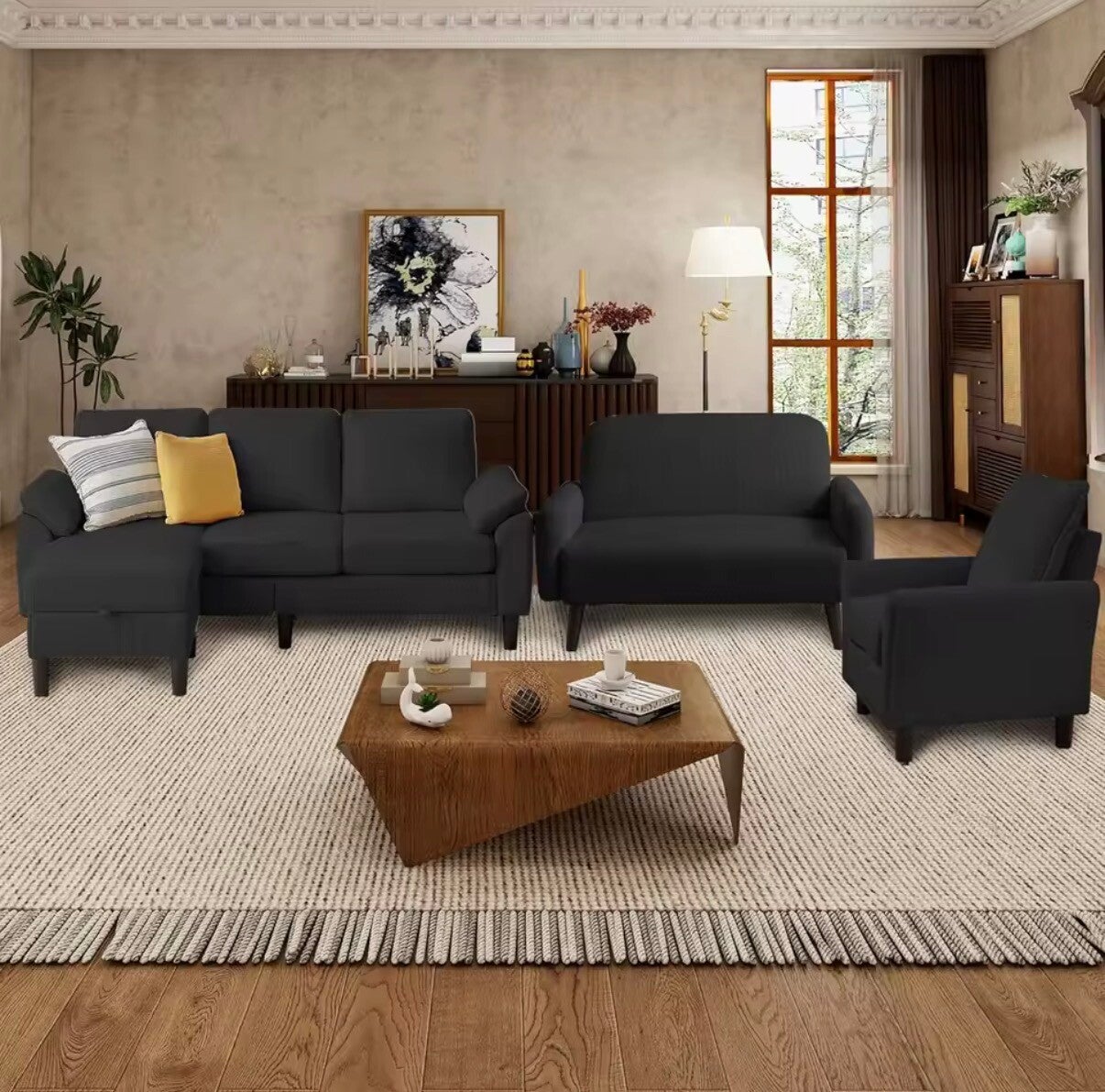 4 Pieces Corduroy Living Room Sets with Sofa, Ottoman, Loveseat and Chair, Customized