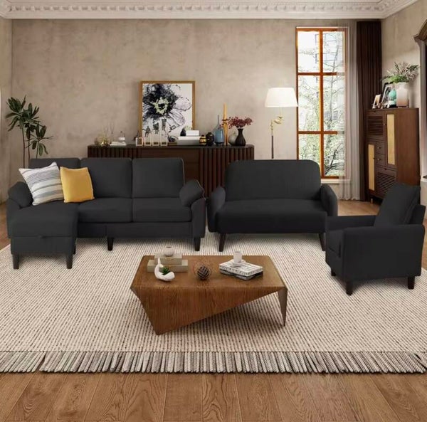 4 Pieces Corduroy Living Room Sets with Sofa, Ottoman, Loveseat and Chair, Customized