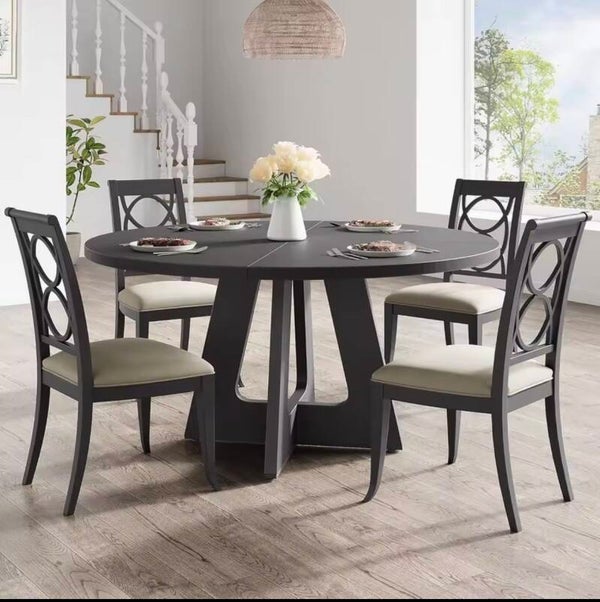 47 in Round Large Dining Table Set or 4  armhouse Dinner Table with Wooden Top and Legs or Home Dining Room or Living Room