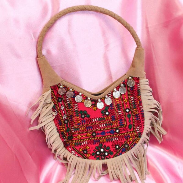 Handtas Leer - Roze / Beige
